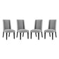 Modway Baron Modern Tall Back Wood Upholstered Fabric Four Dining Chairs in Light Gray