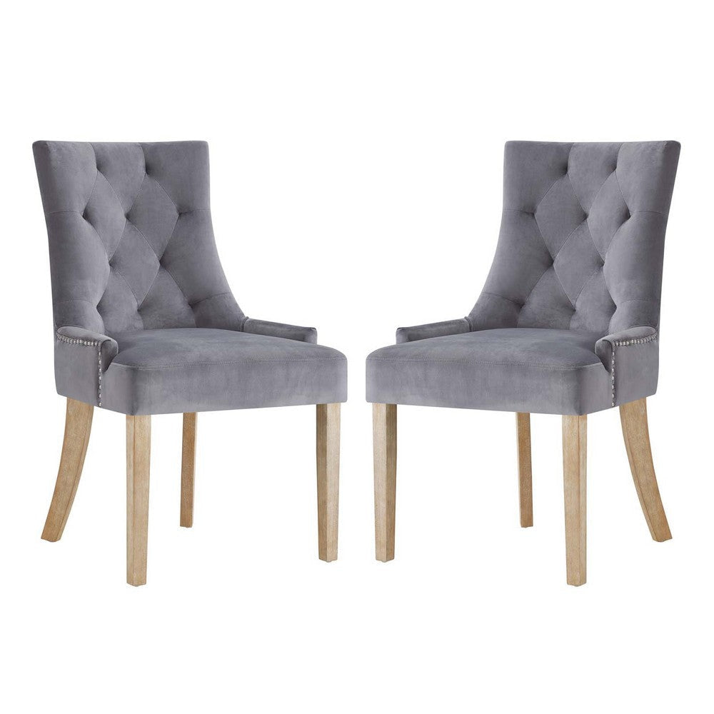 Modway Pose Tufted Performance Velvet Upholstered Two Dining Chairs with Nailhead Trim in Gray