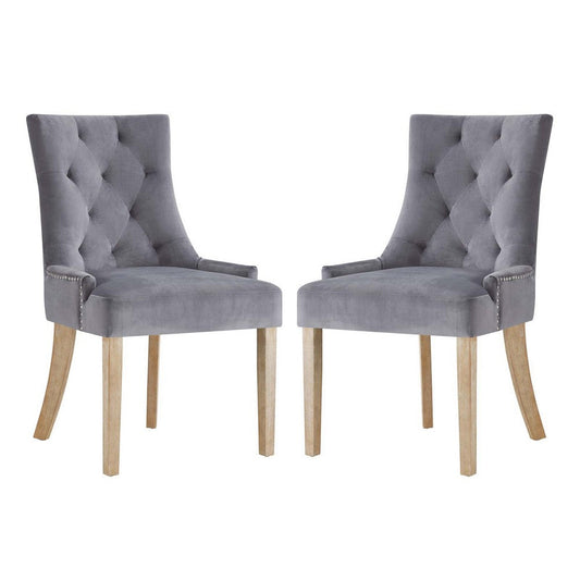 Modway Pose Tufted Performance Velvet Upholstered Two Dining Chairs with Nailhead Trim in Gray