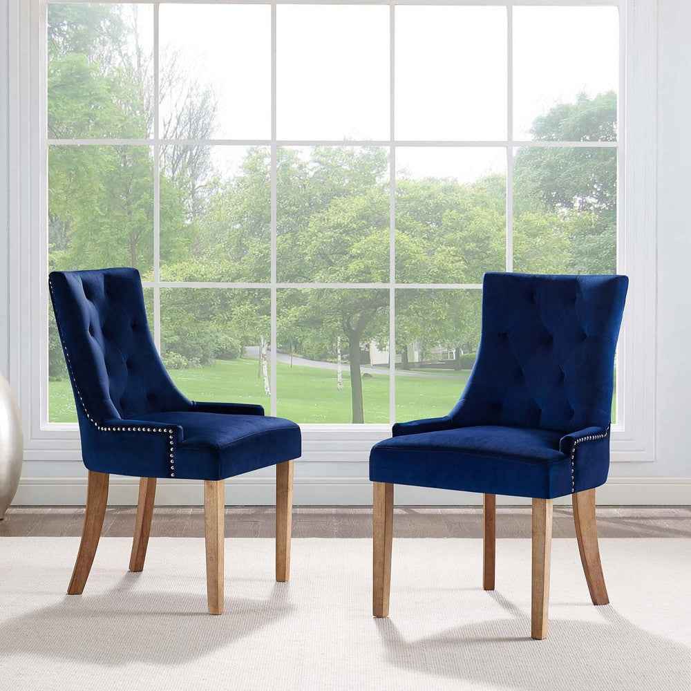 Modway Pose Tufted Performance Velvet Upholstered Two Dining Chairs with Nailhead Trim in Navy MDY-EEI-3504-NAV