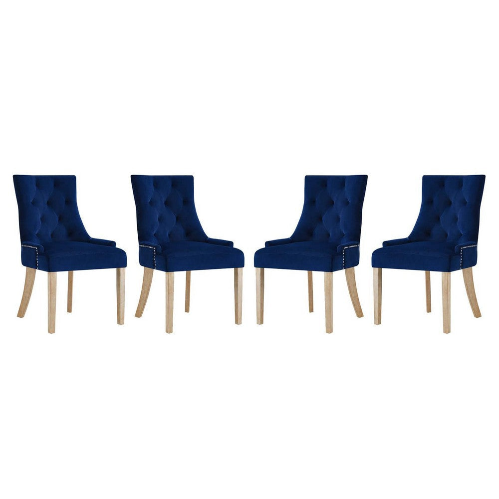 Modway Ponder Mid-Century Modern Four Dining Chair with Performance Velvet in Navy