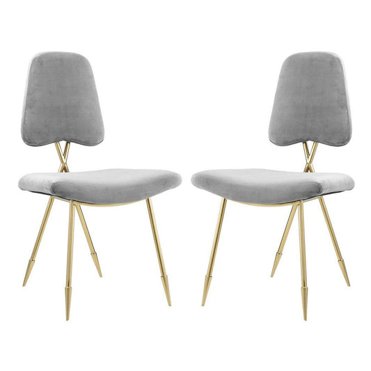 Modway Ponder Mid-Century Modern Performance Velvet Set of Two Dining Chairs in Gray