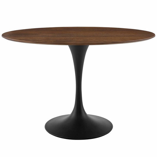 Modway Lippa 48" Oval-Shaped Mid-Century Modern Dining Table with Walnut Top and Black Base