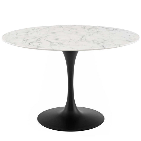 Modway Lippa 47" Round Artificial Marble Dining Table, Top, Black Base