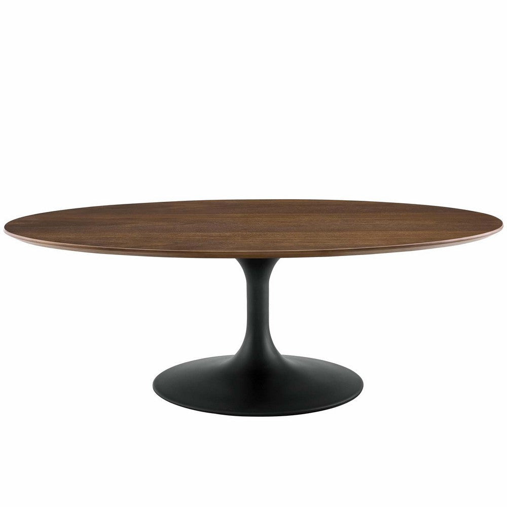 Modway Lippa Mid-Century Modern 48" Oval Coffee Table With Walnut Top and White Base