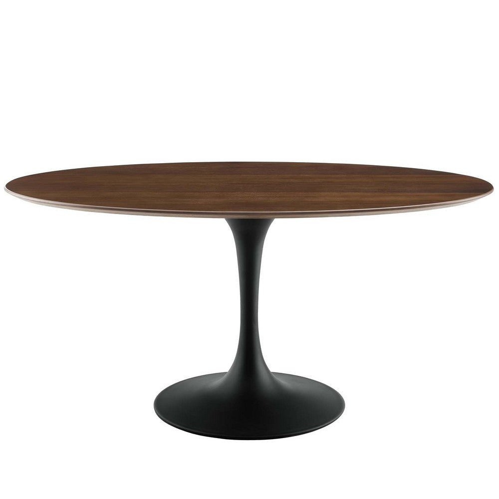 Modway Lippa 60" Oval-Shaped Mid-Century Modern Dining Table with Walnut Top and Black Base