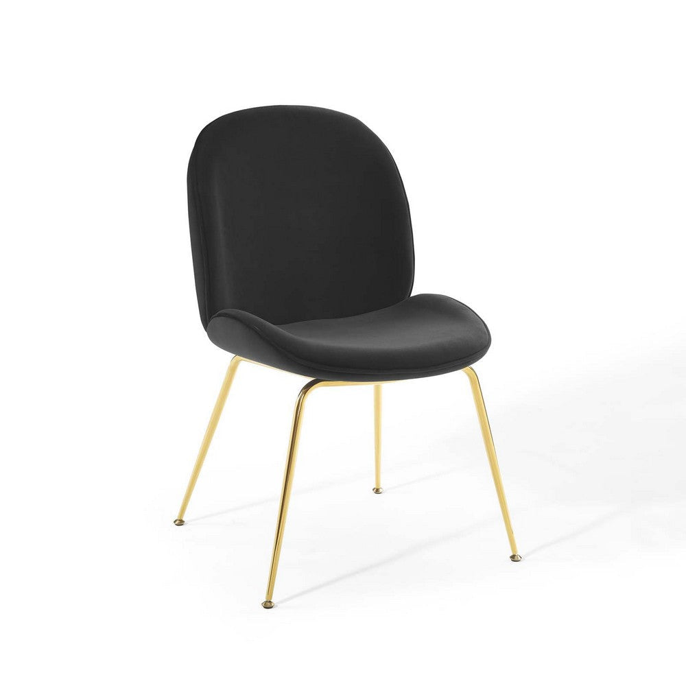 Modway Scoop Performance Velvet Side Gold Stainless Steel Metal Base in Black, Dining Chair