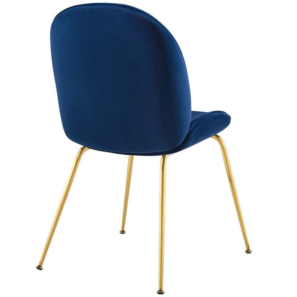 Modway Scoop Performance Velvet Dining Side Chair with Gold Stainless Steel Metal Base in Navy MDY-EEI-3548-NAV