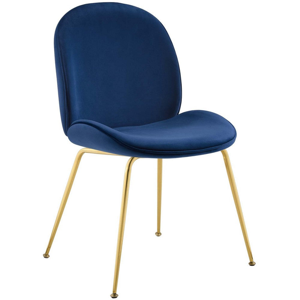 Modway Scoop Performance Velvet Dining Side Chair with Gold Stainless Steel Metal Base in Navy