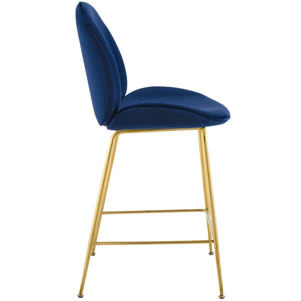 Modway Scoop Performance Velvet Dining Counter Stool with Gold Stainless Steel Metal Base in Navy MDY-EEI-3549-NAV