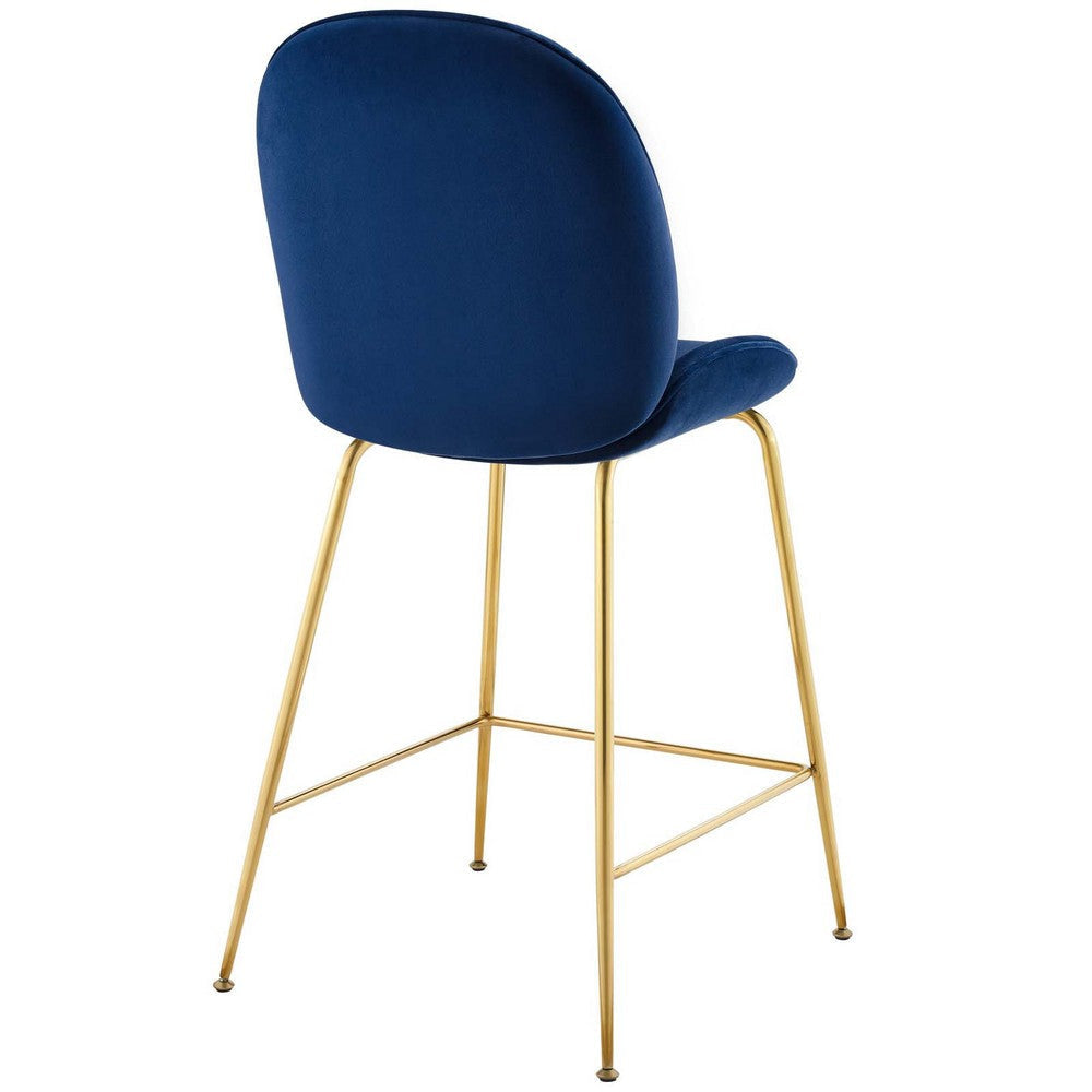 Modway Scoop Performance Velvet Dining Counter Stool with Gold Stainless Steel Metal Base in Navy MDY-EEI-3549-NAV