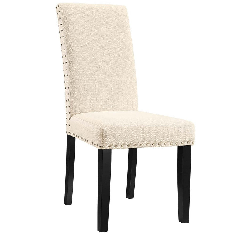 Modway Parcel Modern Upholstered Fabric Two Dining Chairs with Nailhead Trim in Beige MDY-EEI-3551-BEI