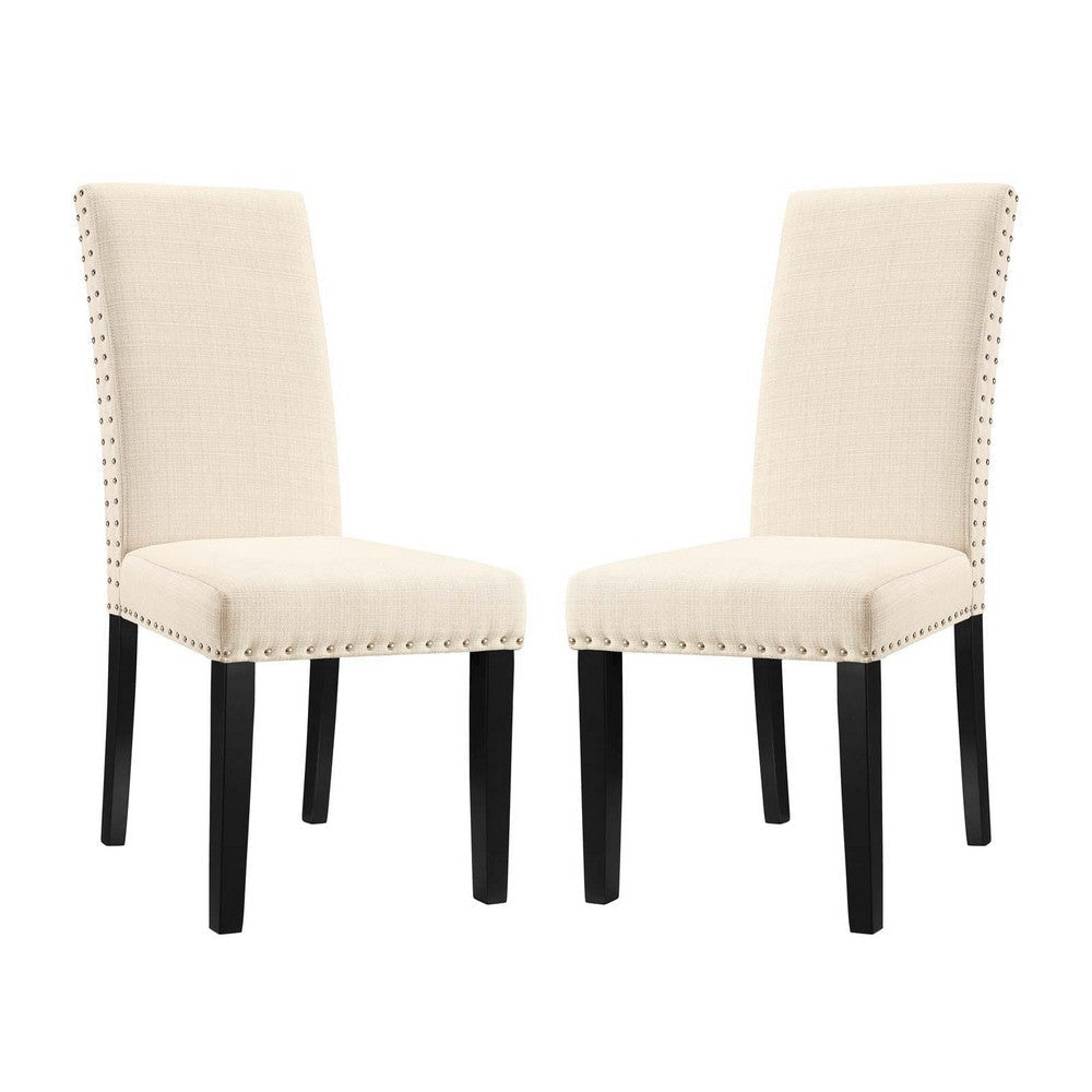 Modway Parcel Modern Upholstered Fabric Two Dining Chairs with Nailhead Trim in Beige