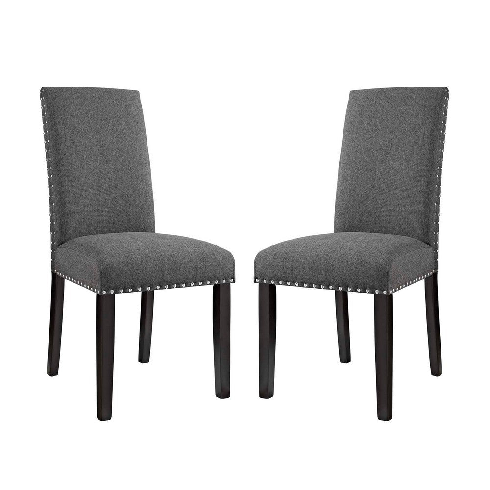 Modway Parcel Modern Upholstered Fabric Two Dining Chairs with Nailhead Trim in Gray