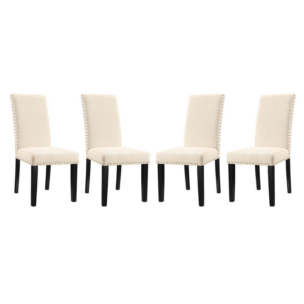 Modway Parcel Modern Upholstered Fabric Four Dining Chairs with Nailhead Trim in Beige