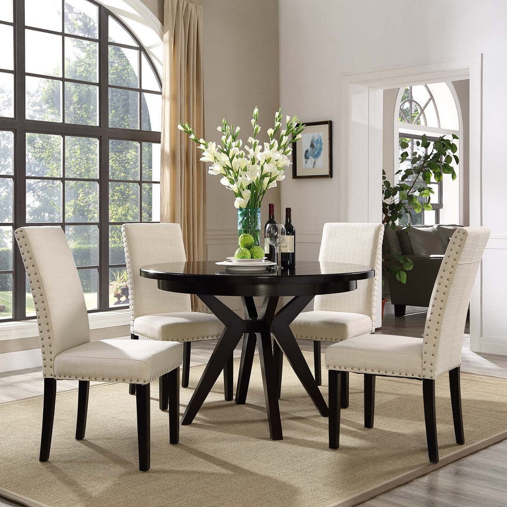 Modway Parcel Modern Upholstered Fabric Four Dining Chairs with Nailhead Trim in Beige MDY-EEI-3552-BEI