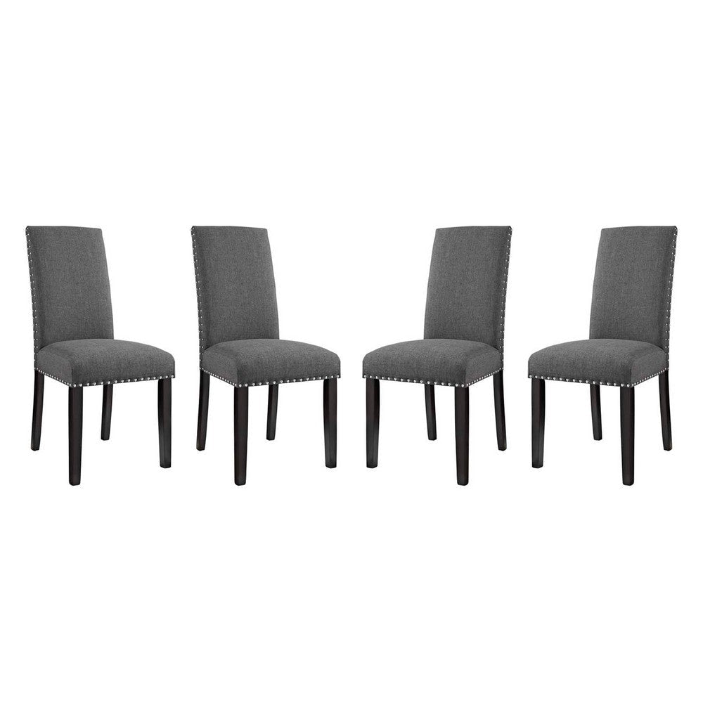 Modway Parcel Modern Upholstered Fabric Four Dining Chairs with Nailhead Trim in Gray