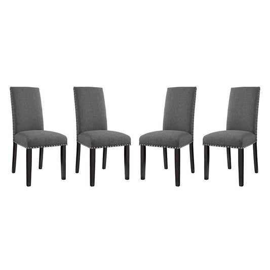 Modway Parcel Modern Upholstered Fabric Four Dining Chairs with Nailhead Trim in Gray