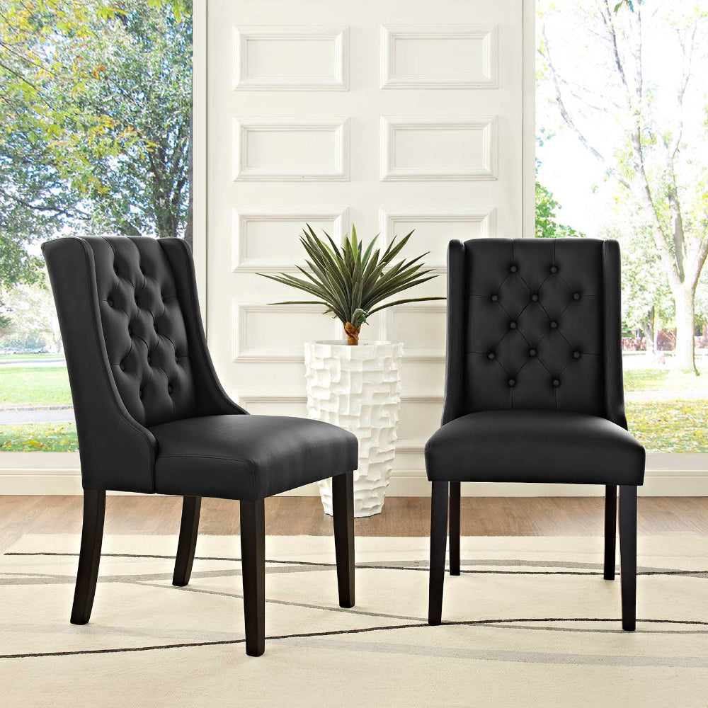 Modway Baronet Modern Tufted Faux Leather Upholstered Two Dining Chairs in Black