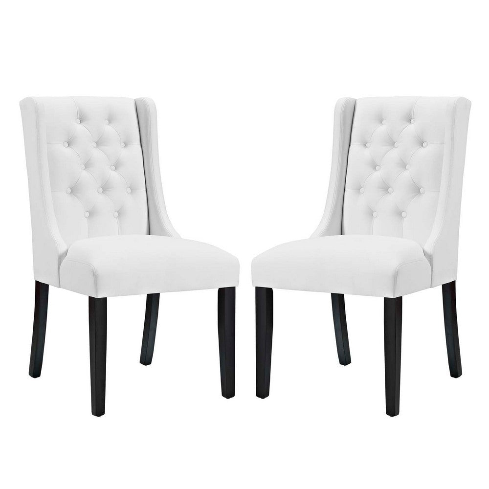 Modway Baronet Modern Tufted Faux Leather Upholstered Two Dining Chairs in White