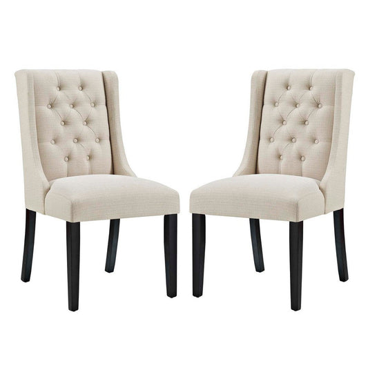 Modway Baronet Modern Tufted Upholstered Fabric Parsons Two Kitchen and Dining Room Chairs in Beige