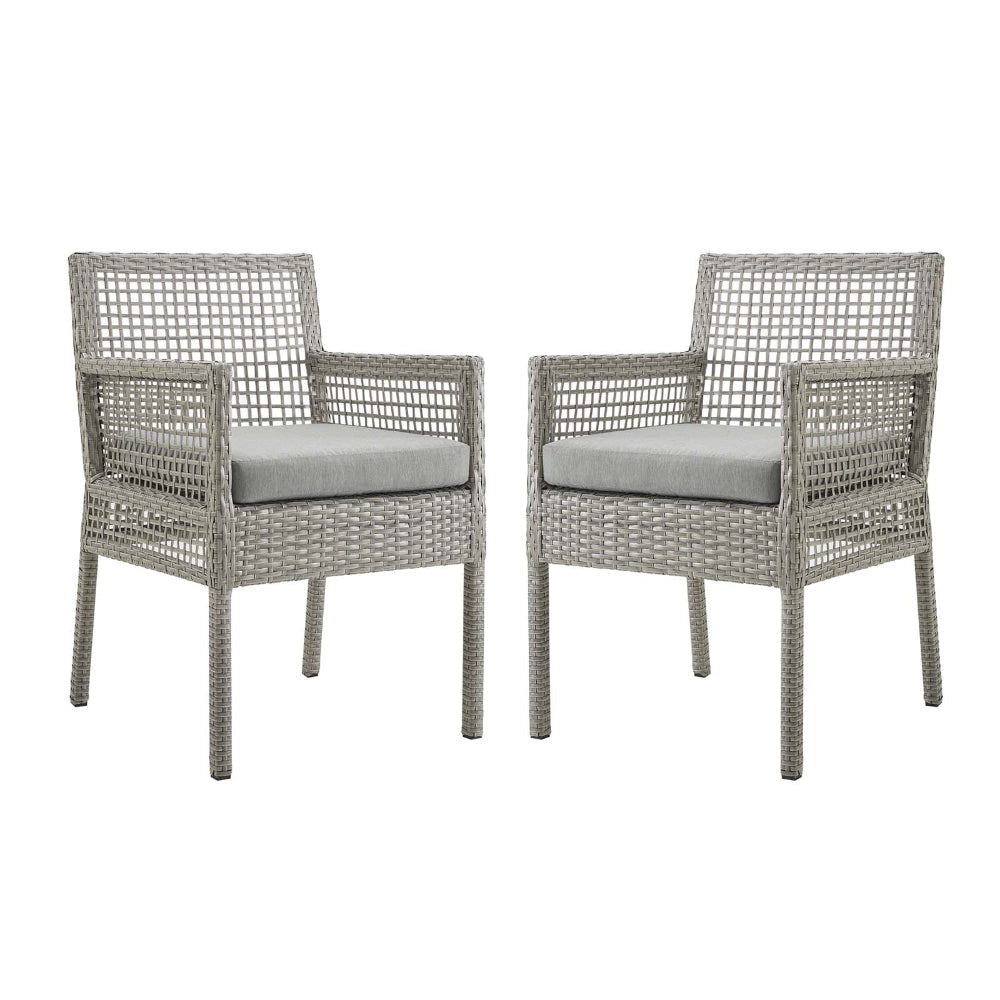 Modway Aura Wicker Rattan Outdoor Patio Two Dining Arm Chairs in Gray Gray