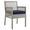 Modway Aura Dining Armchair Outdoor Patio Wicker Rattan Set of 2 Gray Navy MDY-EEI-3561-GRY-NAV