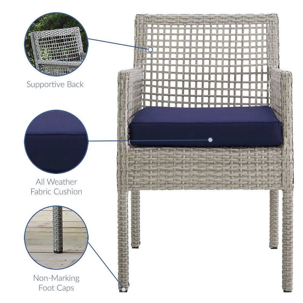 Modway Aura Dining Armchair Outdoor Patio Wicker Rattan Set of 2 Gray Navy MDY-EEI-3561-GRY-NAV