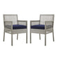 Modway Aura Dining Armchair Outdoor Patio Wicker Rattan, Set of 2, Gray Navy