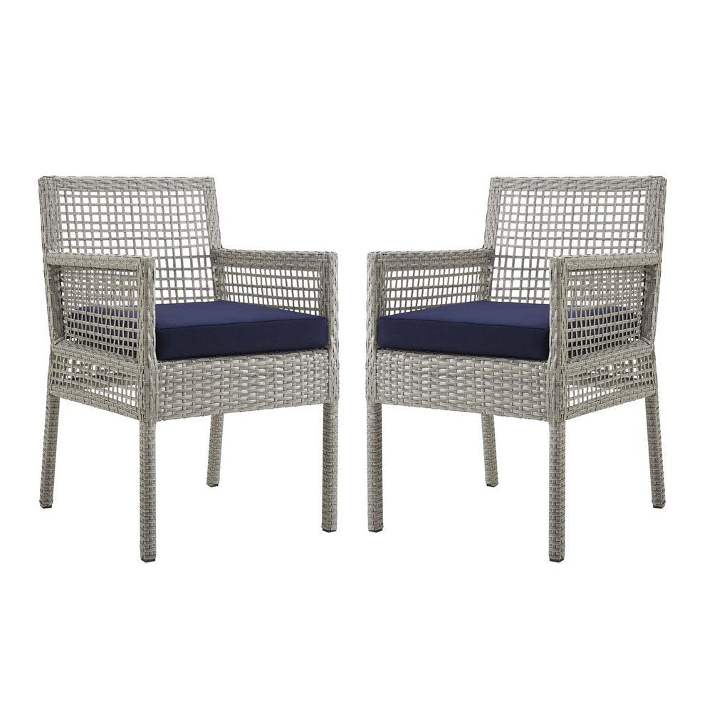 Modway Aura Dining Armchair Outdoor Patio Wicker Rattan, Set of 2, Gray Navy