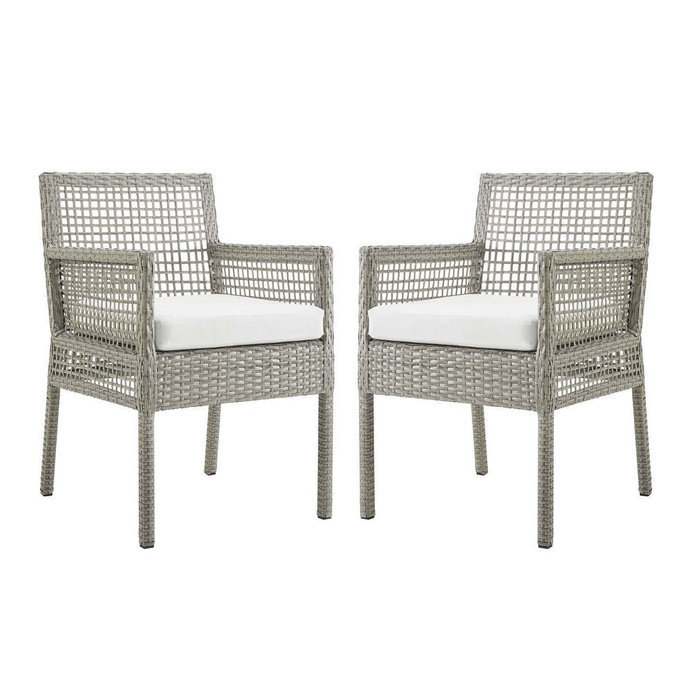 Modway Aura Wicker Rattan Outdoor Patio Two Dining Arm Chairs in Gray White