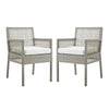 Modway Aura Wicker Rattan Outdoor Patio Two Dining Arm Chairs in Gray White