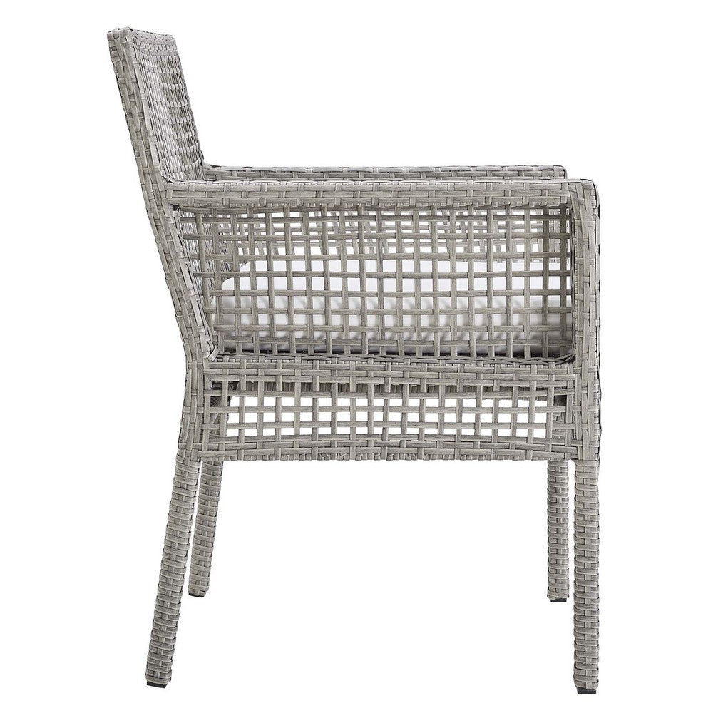 Modway Aura Wicker Rattan Outdoor Patio Two Dining Arm Chairs in Gray White MDY-EEI-3561-GRY-WHI