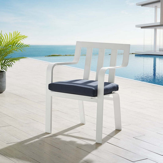 Modway Baxley Outdoor Patio Stackable Aluminum Dining Chair in White Navy