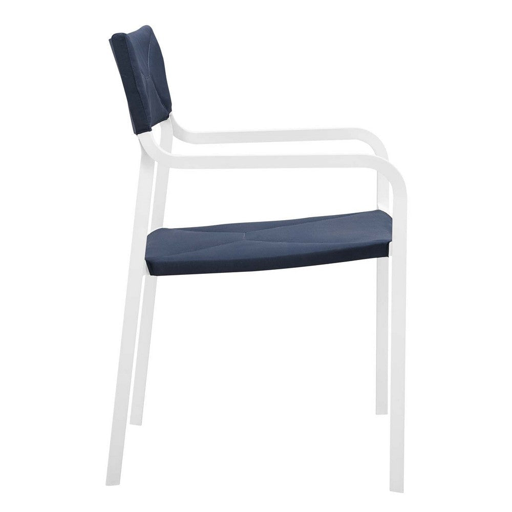 Modway EEI-3573-WHI-NAV Raleigh Outdoor Patio Aluminum Stackable Dining Armchair (Fully Assembled) White Navy MDY-EEI-3573-WHI-NAV