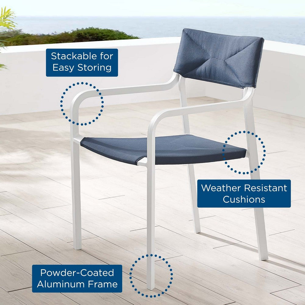 Modway EEI-3573-WHI-NAV Raleigh Outdoor Patio Aluminum Stackable Dining Armchair (Fully Assembled) White Navy MDY-EEI-3573-WHI-NAV