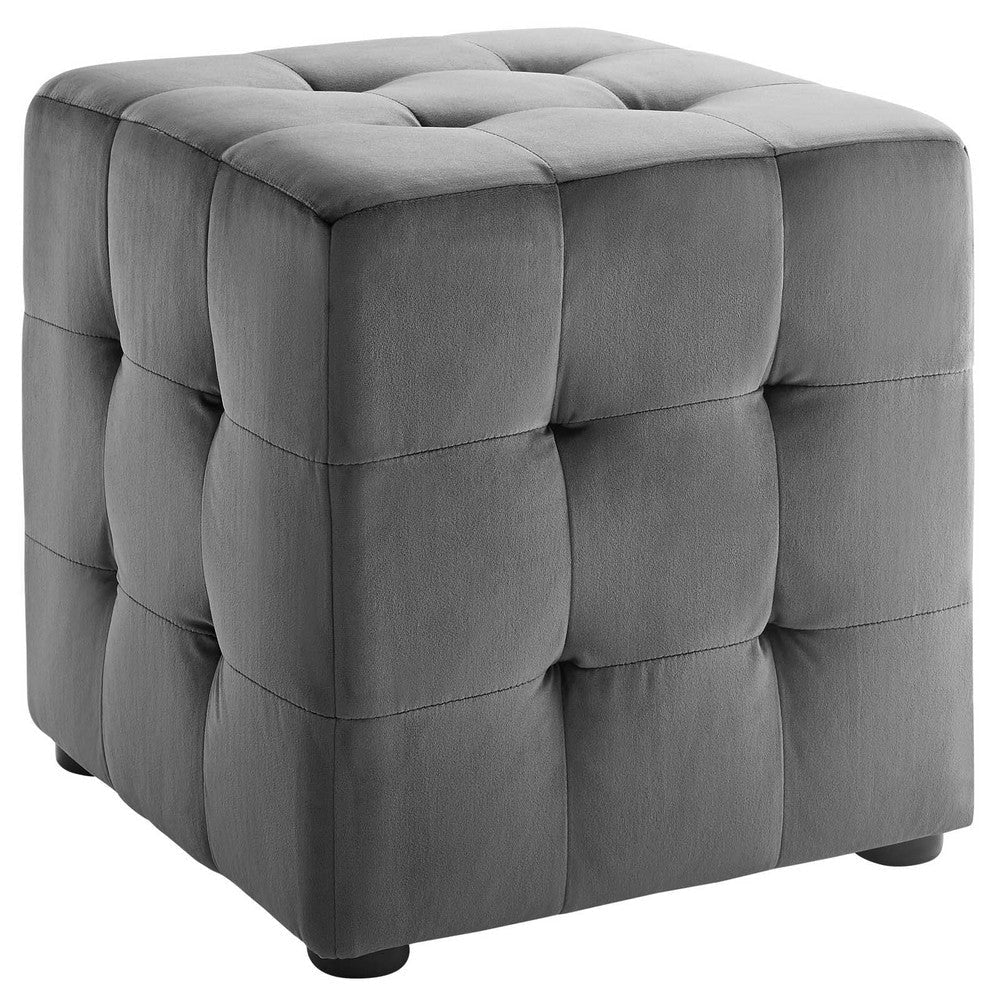 Modway EEI-3577-GRY Contour Tufted Button Cube Performance Velvet Ottoman, Gray 15.5"L x 15.5"H