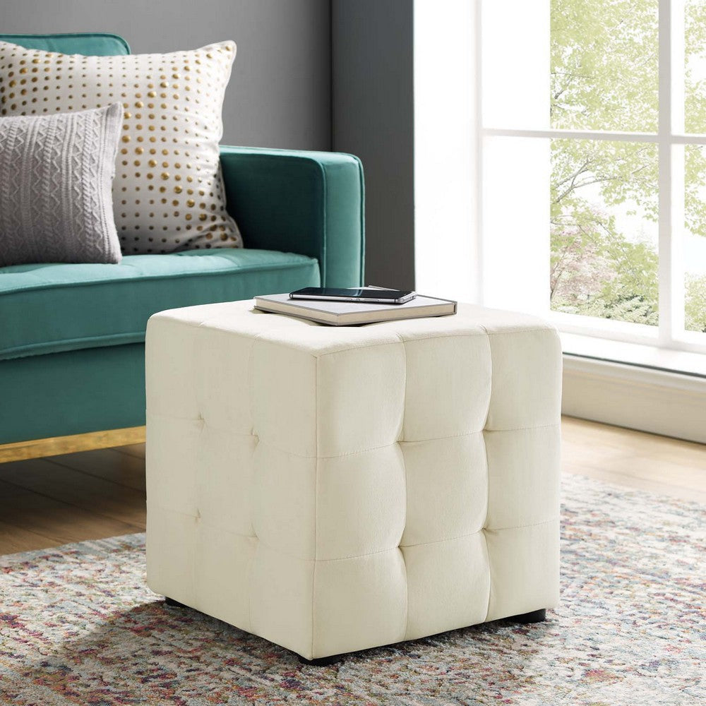 Modway Contour Tufted Button Cube Performance Velvet Ottoman, Ivory