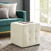 Modway Contour Tufted Button Cube Performance Velvet Ottoman, Ivory