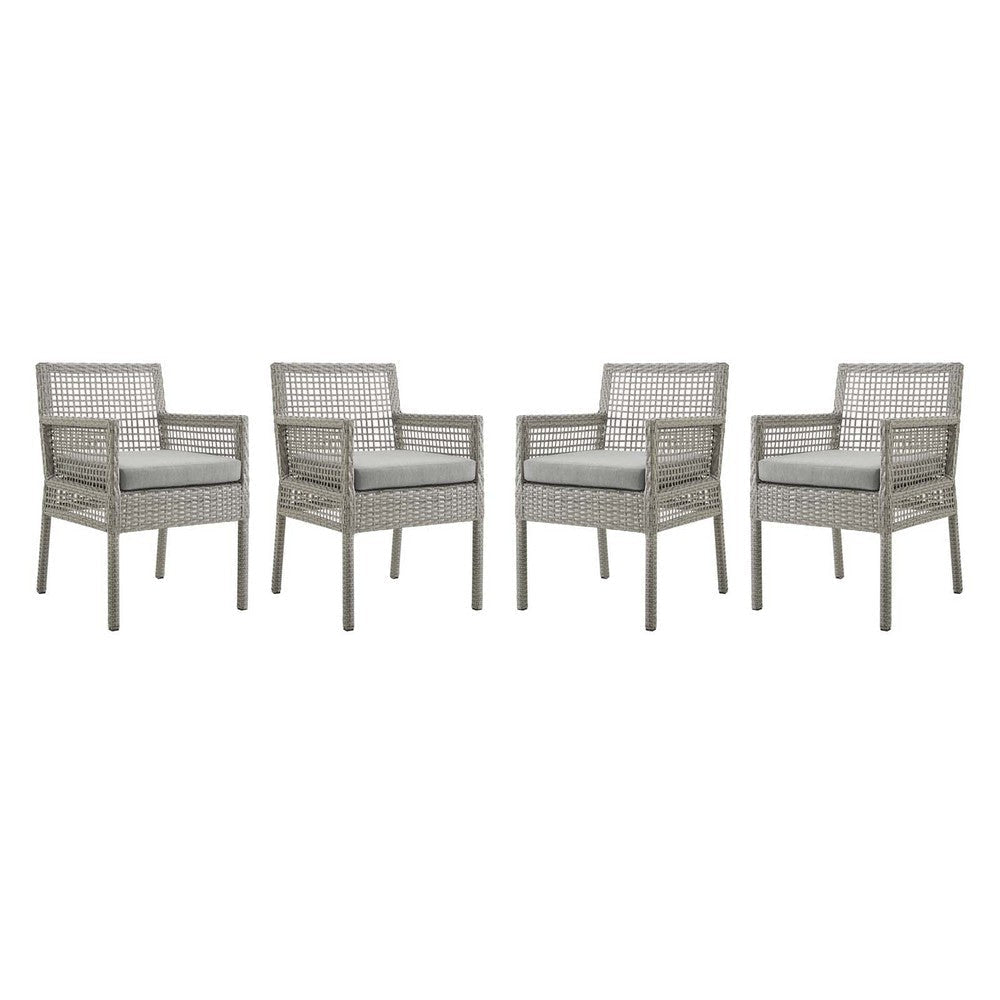 Modway Aura Outdoor Patio Wicker Rattan Set of 4 Dining Armchair in Gray Gray