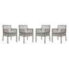 Modway Aura Outdoor Patio Wicker Rattan Set of 4 Dining Armchair in Gray Gray