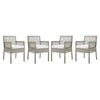 Modway Aura Outdoor Patio Wicker Rattan Set of 4 Dining Armchair in Gray White