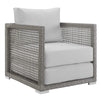 Modway Aura Outdoor Patio Wicker Rattan Side Table and Two Armchairs in Gray White MDY-EEI-3595-GRY-WHI-SET