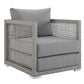 Modway Aura Outdoor Patio Wicker Rattan Armchair and Two Side Tables in Gray Gray MDY-EEI-3597-GRY-GRY-SET