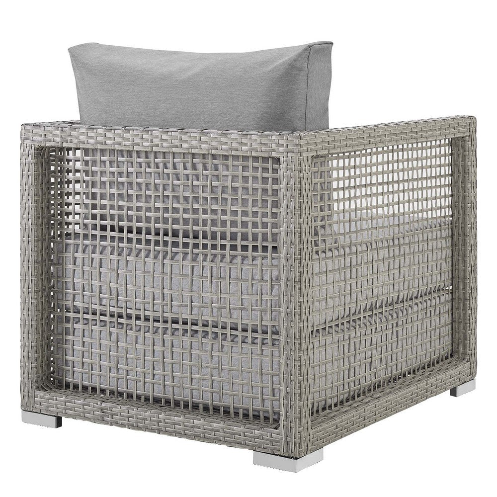 Modway Aura Outdoor Patio Wicker Rattan Armchair and Two Side Tables in Gray Gray MDY-EEI-3597-GRY-GRY-SET