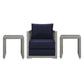 Modway Aura Outdoor Patio Wicker Rattan, Armchair and Two Side Tables, Gray Navy