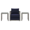 Modway Aura Outdoor Patio Wicker Rattan, Armchair and Two Side Tables, Gray Navy