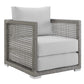 Modway Aura Outdoor Patio Wicker Rattan Armchair and Two Side Tables in Gray White MDY-EEI-3597-GRY-WHI-SET