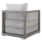 Modway Aura Outdoor Patio Wicker Rattan Armchair and Two Side Tables in Gray White MDY-EEI-3597-GRY-WHI-SET