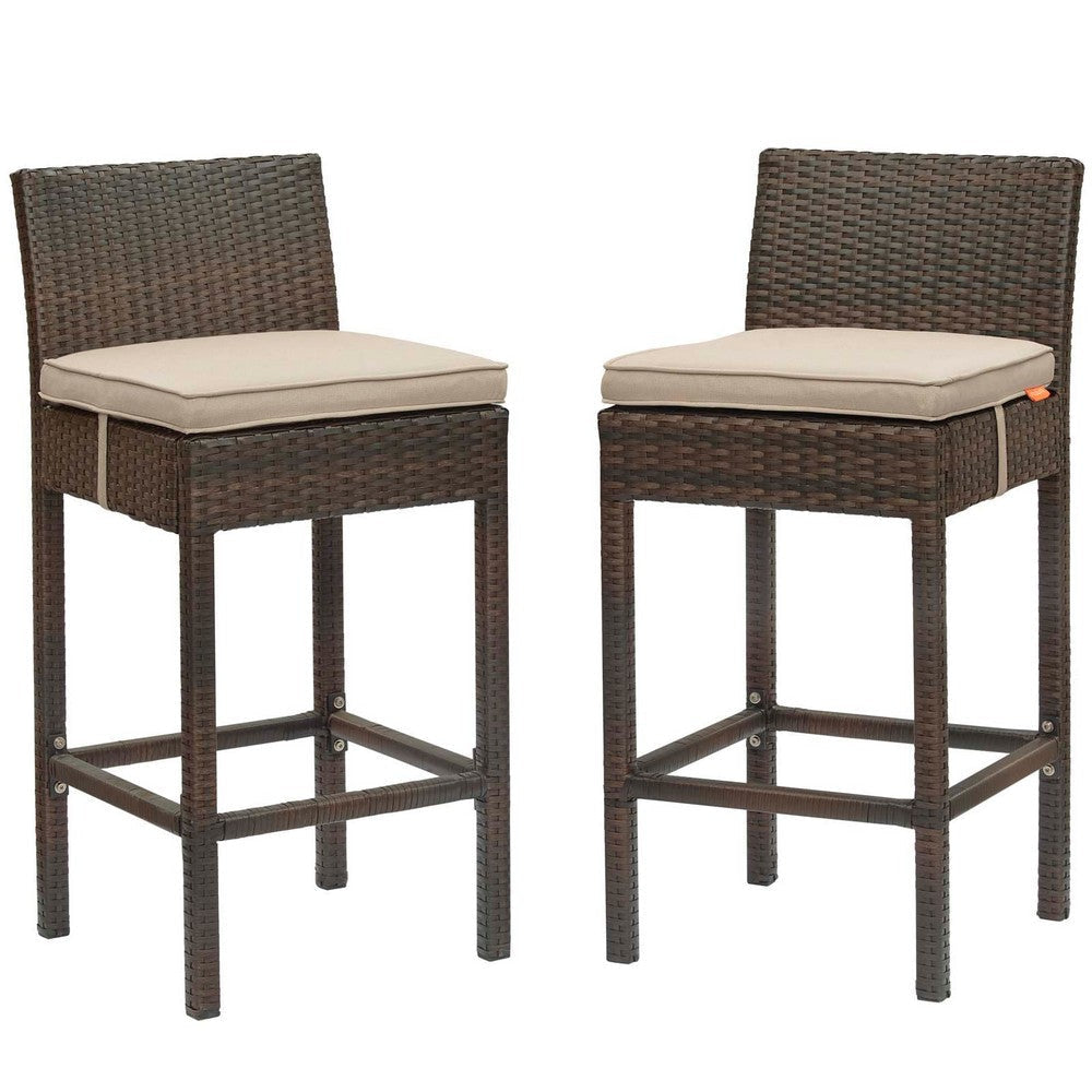 Modway EEI-3603-BRN-BEI Conduit Outdoor Patio Wicker Rattan Set of 2 in Brown Beige, Two Bar Stools